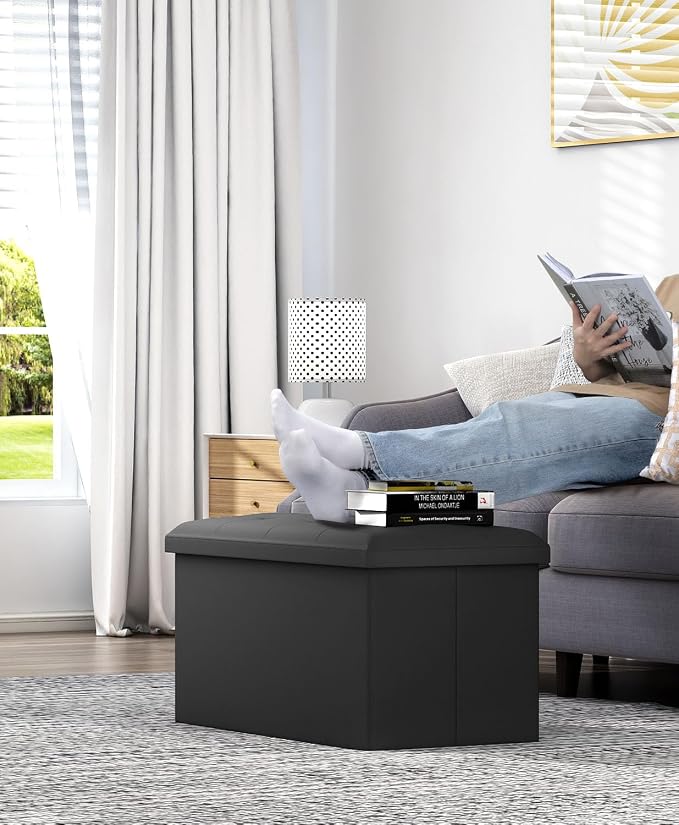 OS MOTOR Folding Storage Ottoman Bench, Multi-Functional Ottoman Foot Rest, End of Bed Bench, Storage Chest for Living Room, Bedroom, Hallway, Entryway, Holds Up to 600 lbs (Black, 30 Inches) - Image 8