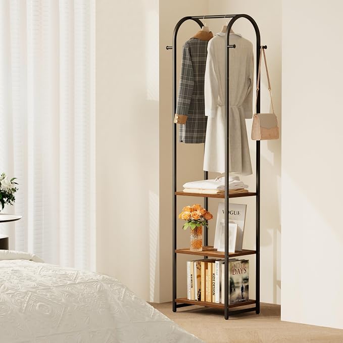 Garment Rack, Coat Rack With 3 Shelves and 4 Hooks, 71" H Clothes Stand For Hanging Clothes, Hanging Rod For for Bedroom, Hallway, Entryway, Office, Living Room, Rustic Brown and Black - Image 8