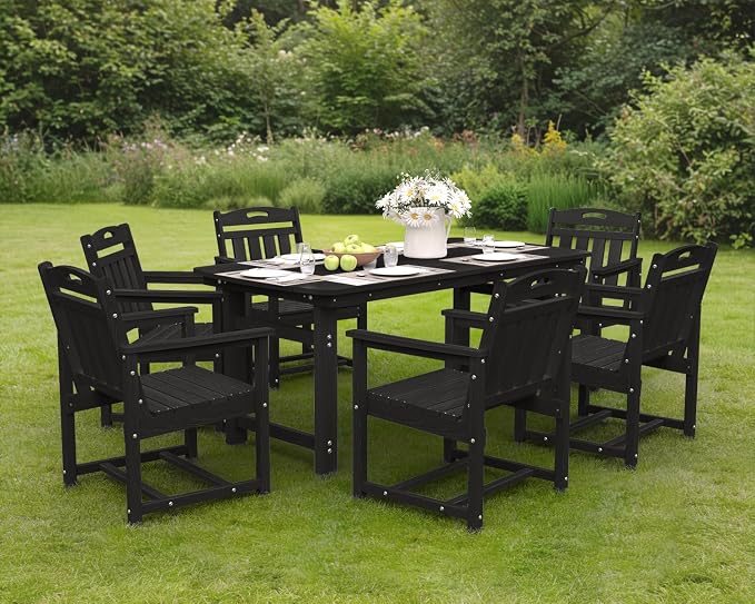 Ciokea HDPE Outdoor Dining Table with Umbrella Hole,66" Rectangle Patio Table for 6,All-Weather Outdoor Patio Furniture Set for Garden Backyard,Black - Image 9