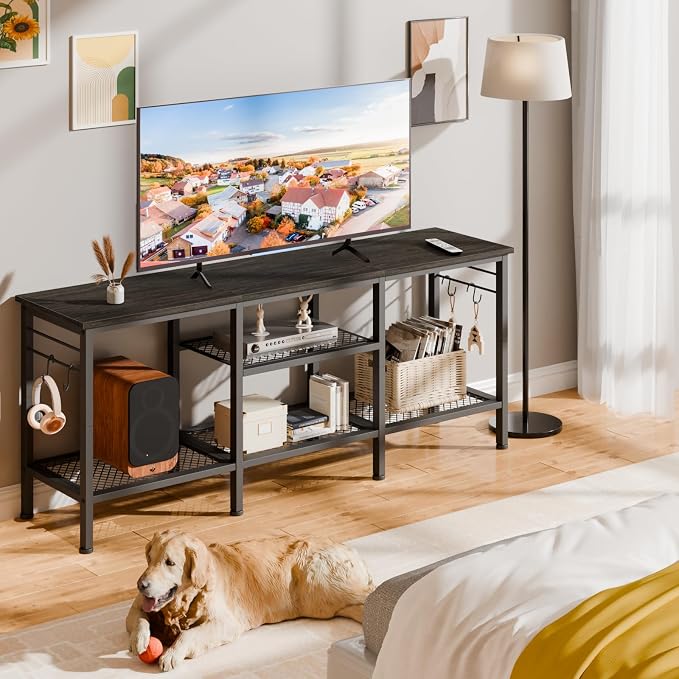 Furologee TV Stand for TVs up to 55 Inch, Entertainment Center with Open Storage Shelves, Media Console Table with Soundbar Shelf for Living Room, Bedroom, Black Oak - Image 7