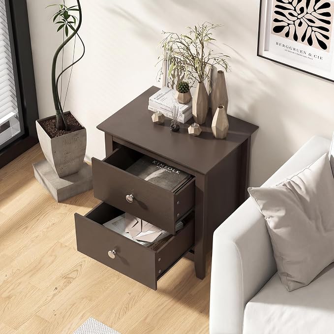 Giantex Nightstand, Modern 2 Drawers Night Stand with Handles, Sofa Side Table with Sturdy Legs for Small Spaces, College Dorm, Kids’ Room, Wooden Bedside Table for Bedroom (1, Espresso) - Image 9