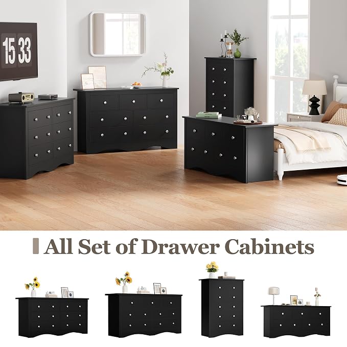 Furmax Dresser for Bedroom, 5 Wood Dresser, Chest of Drawers, for TV up to 65 inch, TV Stand Storage Chest of Drawers for Hallway Entryway (Black) - Image 8