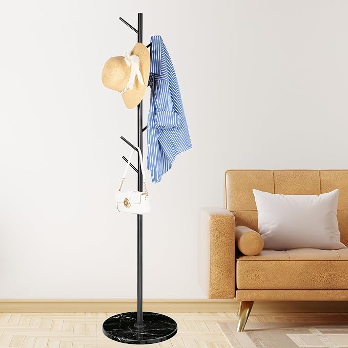ZOZOE Metal Coat Rack Freestanding, Modern Heavy Duty Coat Racks with Natural Marble Base, Stable Coat Tree Stand, Hall Tree Hanger Coat Stand with for Bags, Hats, Entryway, Office - Image 7