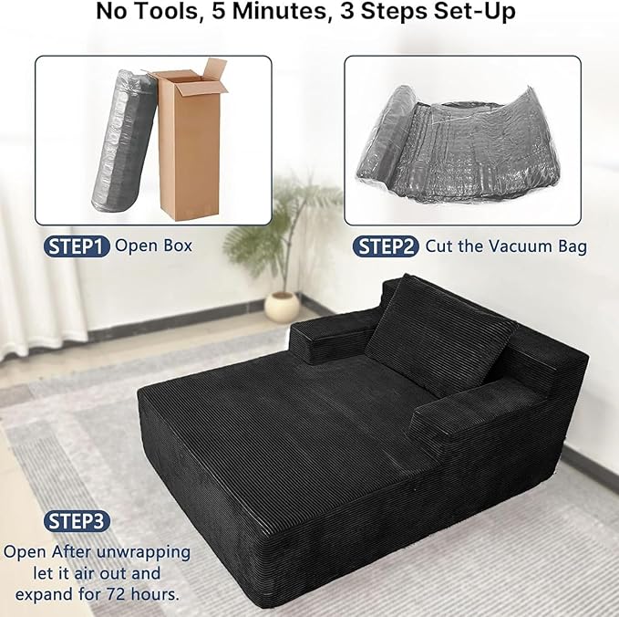 67”Chaise Lounge Chair Indoor, Oversized Corduroy Boneless Chair, Large Corduroy Upholstered Floppy Chair,Deep Seat Sleeper Couch,Cloud Sofas Couches for Living Room, No Assembly Required