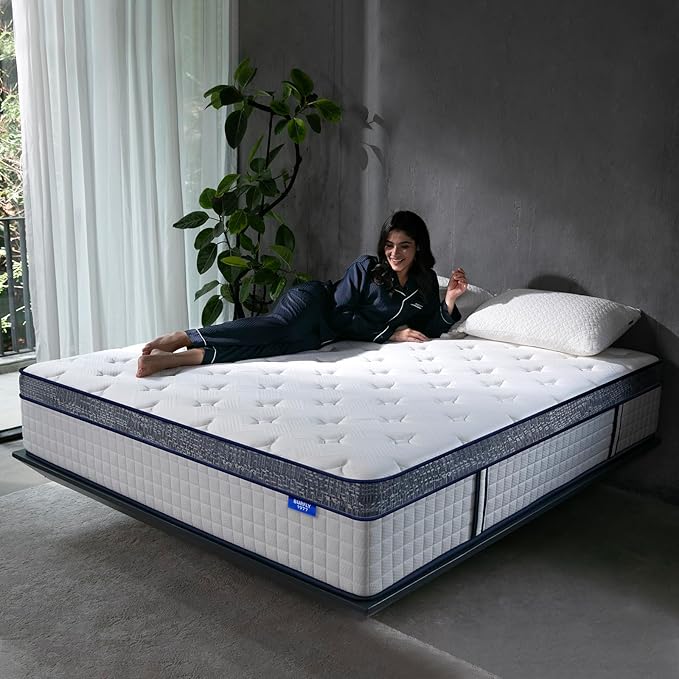 Queen Mattress, 16 Inch Hybrid Queen Size Mattresses in a Box, Memory Foam Individual Pocket Springs, Medium Firm Comfort, Motion Isolation for All Sleep Positions, CertiPUR-US Certified
