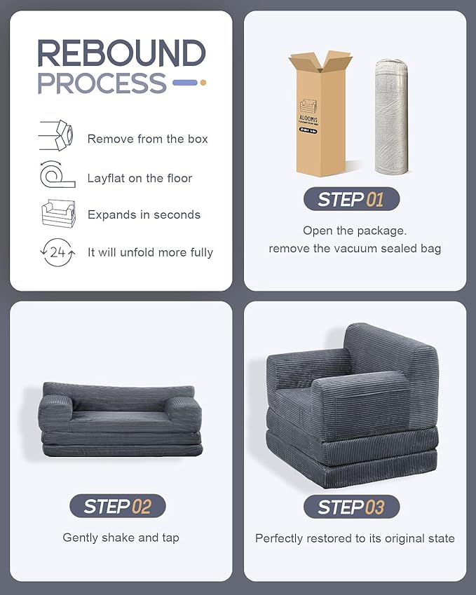 Boneless Couch Sofa Bed, Convertible Sleeper Chair with One-Piece High-Density Foam (No Lumps), Foldable Floor Mattress for Adults Guest Gaming, Non-Slip, Side Pockets, 84"x35", No Assembly