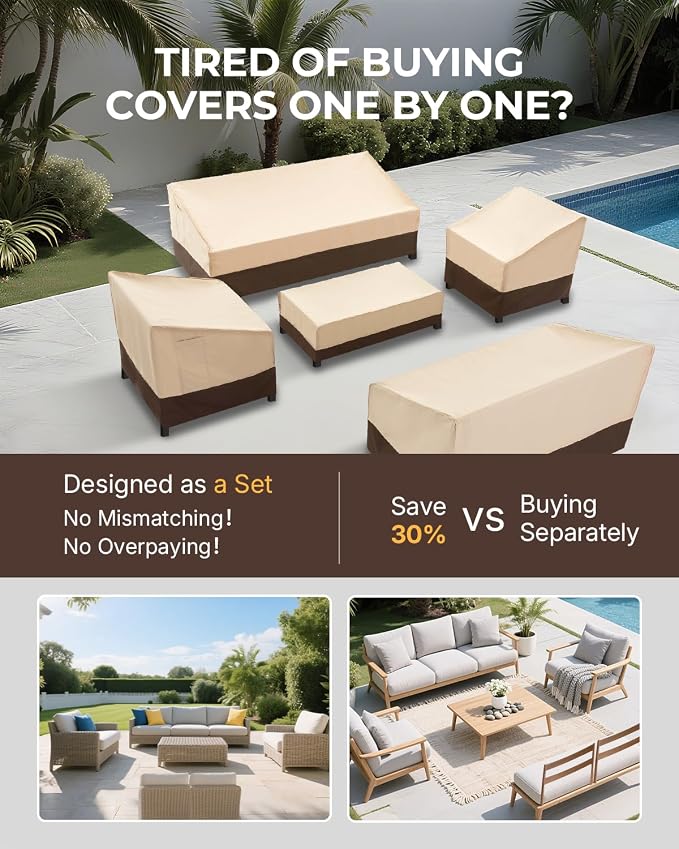 Loriano Patio Furniture Cover Set, 5 Piece Outdoor Furniture Cover Waterproof, 600D Heavy Duty Lawn Patio Set Covers - Image 7