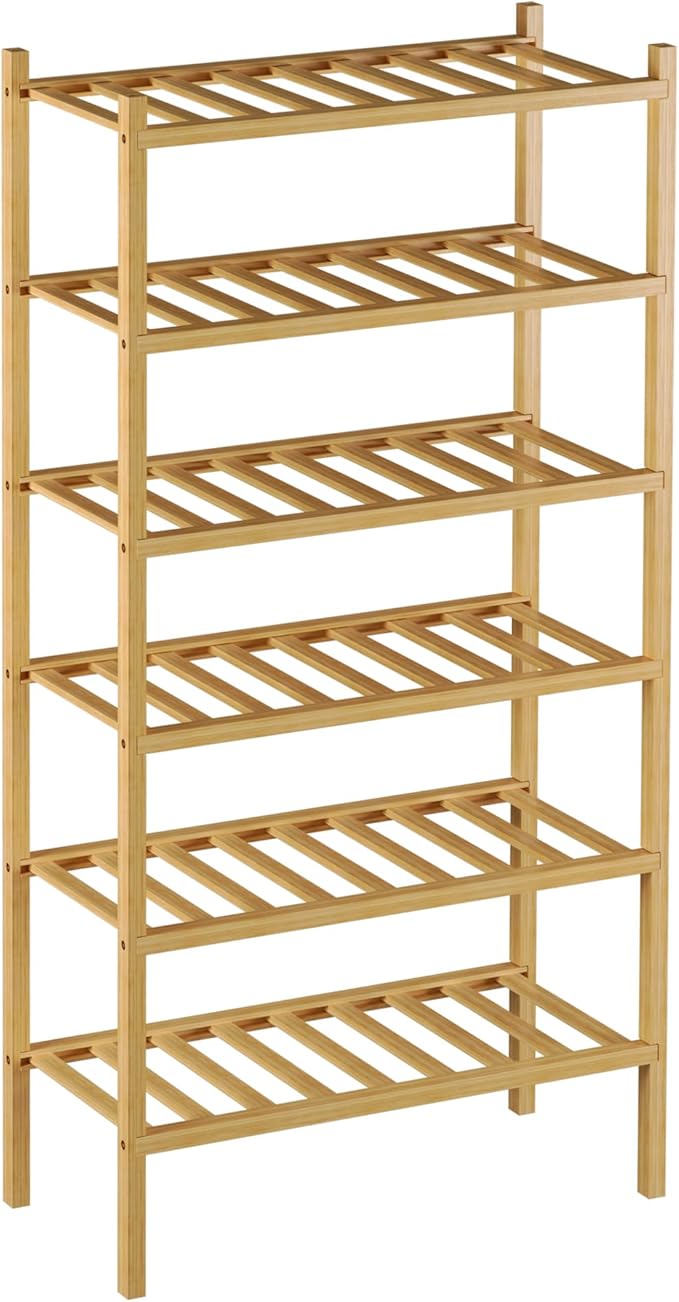 ROMGUAR CRAFT 6-Tier Bamboo Small Shoe Rack, Free Standing Wood Shoe Shelf Storage Organizer for Closet Entryway Stackable (Natural) - Image 7