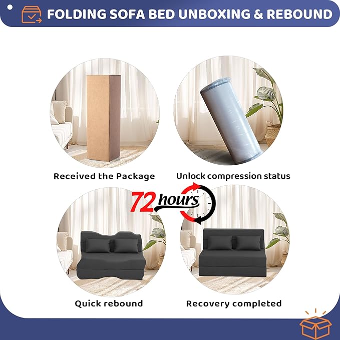 Folding Sofa Bed, Foldable Sleeper Chair with Pillow, Convertible Fold Out Chair Bed with Washable Cover, Foldable Mattress for Living Room, Bedroom, Guest Room, Single Size, Dark Grey