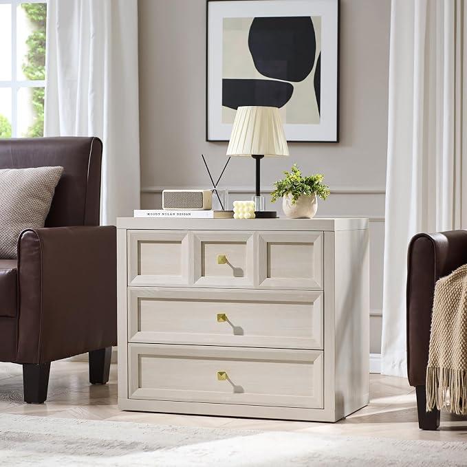 Nightstand Set of 2 W/Charging Station, 30.7" W King Size Bedside Table with 3 Drawers, Accent End Table W/Large Storage, Modern Wood Side Table for Bedroom,Office, Beige - Image 9