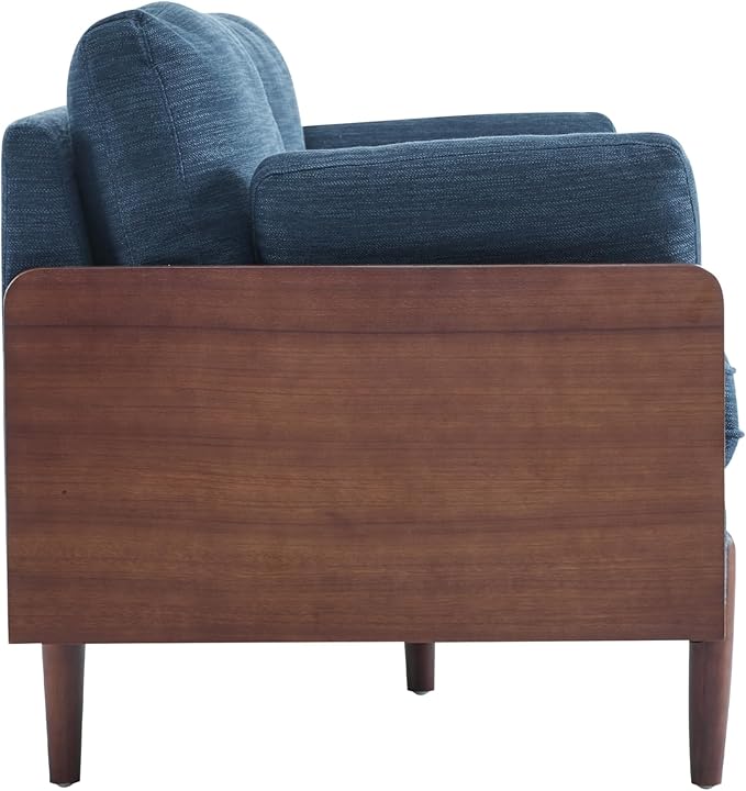 Christopher Knight Home Arboris Modern Fabric Upholstered Loveseat, Living Room Lounge Sofa with Back Pillows and Removable Cushions, Comfy Cloud Couch with Wooden Frame, Navy Blue+Light Walnut