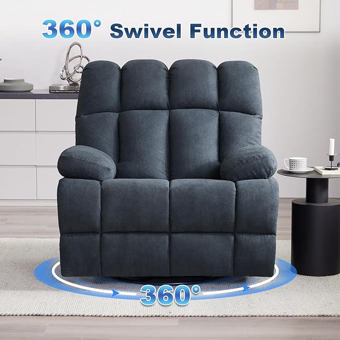 Eiayeebil Oversized Recliner Chair, 360° Swivel Rocker Recliner for Big Man, Extra Wide Manual Recliner, Overstuffed Soft Rocking Sofa Chair, Overstuffed Soft Rocking Sofa Chair for Living Room(Grey)