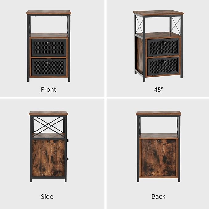 VECELO End Table with flip Drawer and X-Design Side, Modern Style and studry Nightstand for Bedroom Office, Easy Assembly,Set of 2,Rustic Brown - Image 7