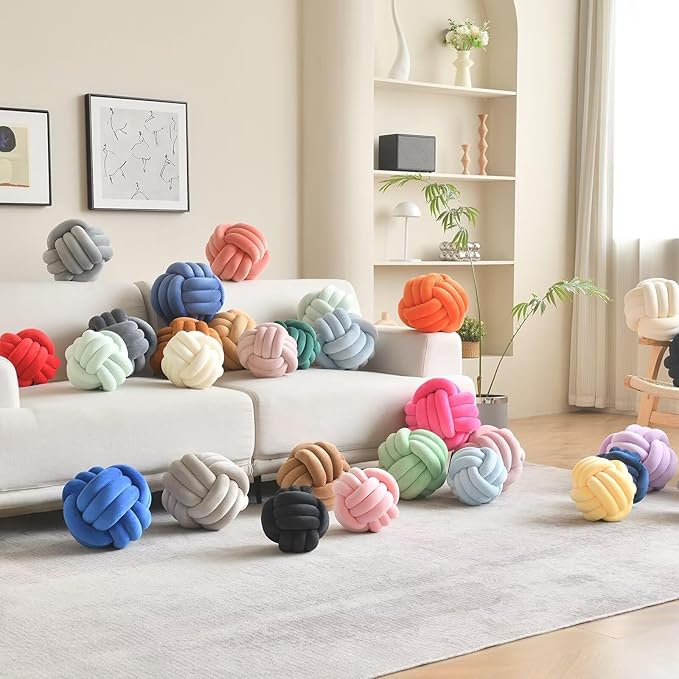 LUSJNGE Decorative Throw Knot Pillow Ball for Home Chair Sofa Couch Bed Aesthetic Round Velvet Knotted Pillow Cushion (Navy Blue, 8 inches)