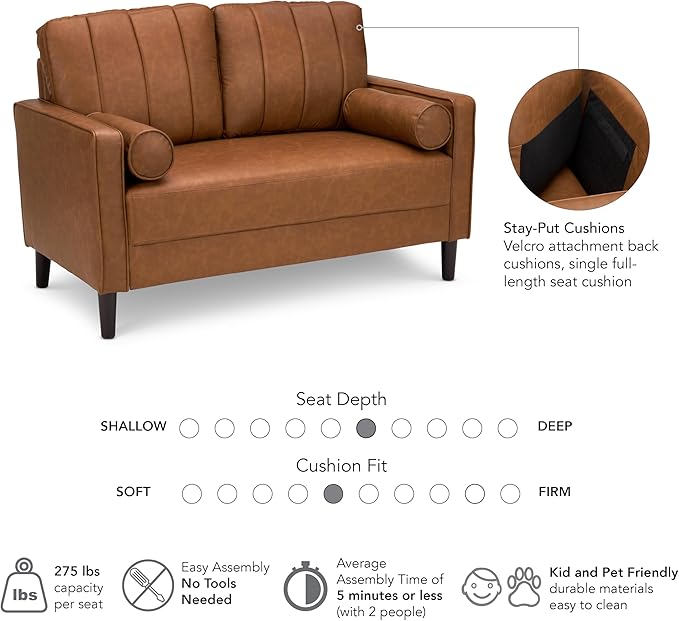 Bush Home 54-inch Loveseat, Living Room Furniture, Max Collection, Buffed Camel Vegan Leather