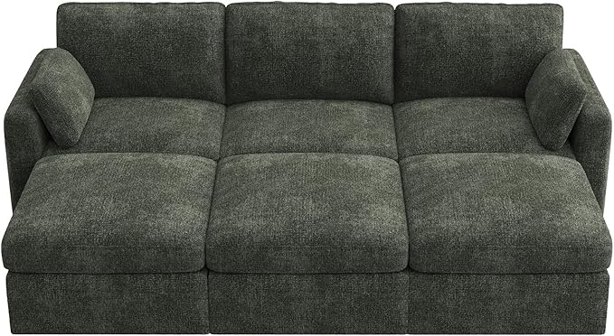 HONBAY Modular Sectional Sofa, Sectional Couch with Storage Seats, Sleeper Chenille Sectional Couches for Living Room, Green