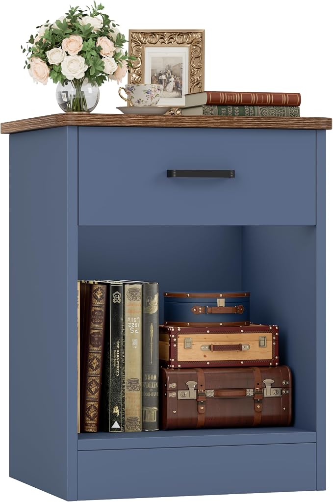 FOTOSOK Nightstand, 2-Tier Side Table with Drawer and Storage Shelf, Bedside Table End Table, Modern Night Stand for Bedroom, Home Office, Blue - Image 7