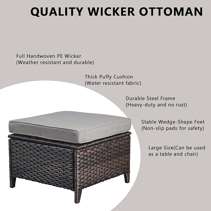 Rilyson Wicker Patio Furniture Set - 6 Piece Rattan Outdoor Sectional Conversation Sets with 2 Sofa,2 Armrest Chairs and 2 Ottomans for Porch Deck Garden(Brown/Grey)