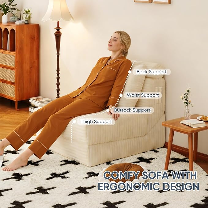 Folding Sofa Bed, Couch Beds with Pillow, 3 In 1 Convertible Sleeper Chair with Storage Bag, Memory Foam Foldable Mattress, Fold Out Chair Bed Morden Floor Sofa Lounge for Living Room Bedroom Guest