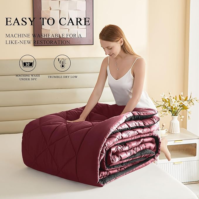 132x120 Alaskan King Comforter, Extra Large King Size Comforter Oversized, All Season Soft Lightweight Quilt Down Alternative Duvet Insert with 8 Corner Tabs, Black&Red