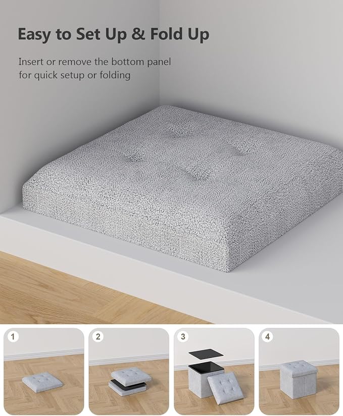 OS MOTOR Folding Storage Ottoman Bench, Multi-Functional Ottoman Foot Rest, End of Bed Bench, Storage Chest for Living Room, Bedroom, Hallway, Entryway, Holds Up to 300 lbs (Light Gray, 15 Inches) - Image 8
