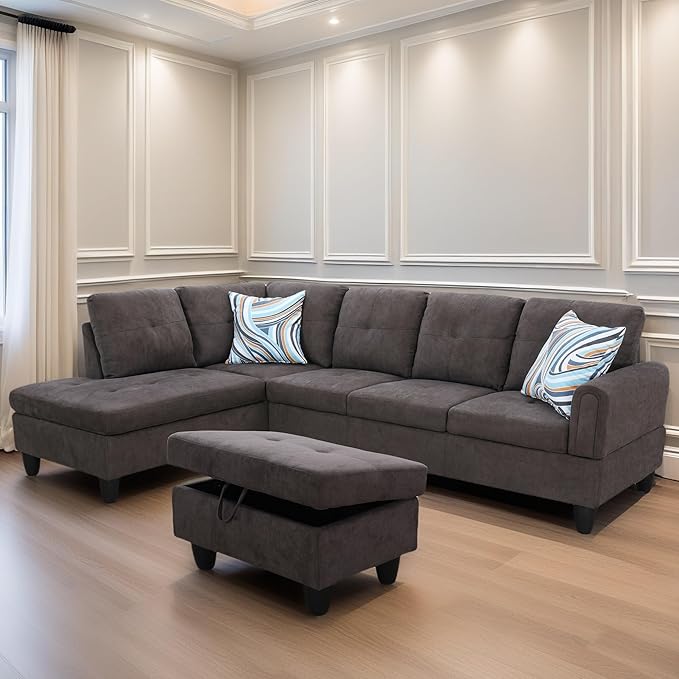 FONTOI L Shaped Sectional Couches for Living Room, Modern Modular Sectional Sofa with Ottoman Storage, Comfy L Shaped Couch with Chaise for Bedroom Apartment Furniture, Coffee