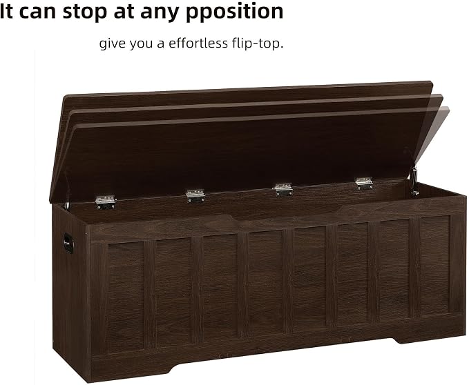 VANKILEY 51.2" Storage Chest Extra Large,Storage Bench with 2 Safety Hinges,Shoe Bench,51.2 * 15.7 * 19.1 inches,Wooden Trunk for Bedroom,livingroom,entryway,Supports 220 lb,Easy Assembly(Espresso). - Image 9