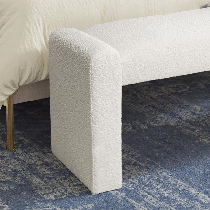 SIMTONAL 47" End of Bed Bench, Modern Fabric Upholstered Entryway Bench, Footrest Stool Accent Bench with Solid Wood Frame for Bedroom Living Room, White - Image 7