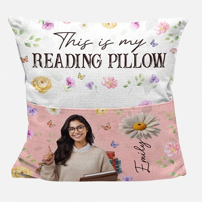 Custom Photo Pocket Pillow, Personalized Bookish Gifts for Book Lovers, Bookworms, Readers, This is My Reading Pillow, Throws Pillows Gift for Women Librarians, Reading Gift for Bookworm