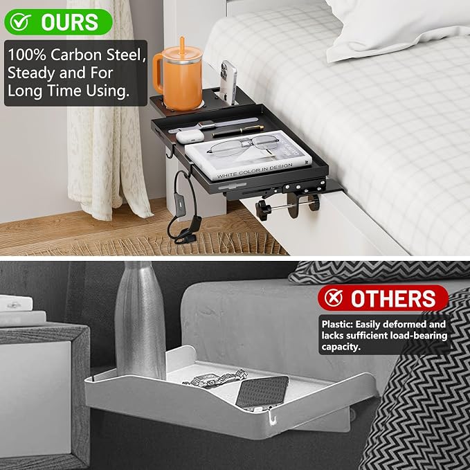 Bedside Shelf Foldable, Metal Clip-On Table Shelf for Dorm Room Bunk Bed & Top Bunk, College Dorm Room Essentials, Bedside Caddy, Floating Desk Tray, Bed Side Table Storage, Loft Nightstand Decor - Image 7