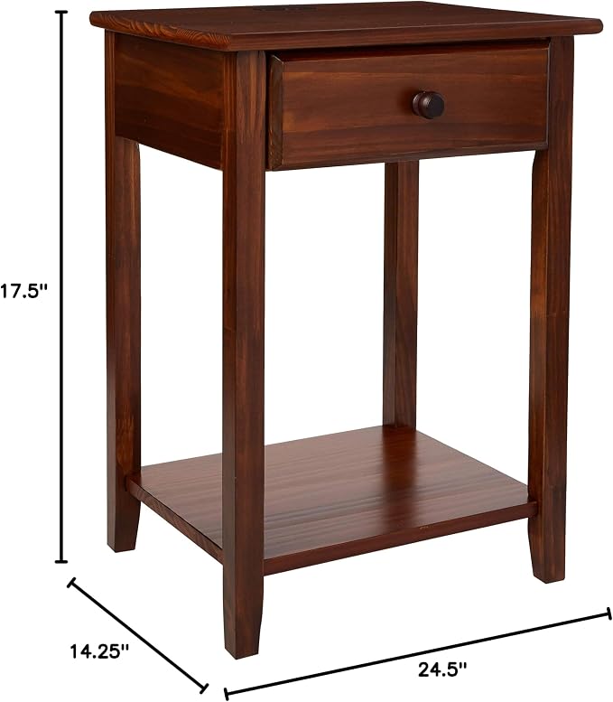 Casual Home Owl Night Stand with USB Port Charging Station and Drawer, 17.5"W x 14.25"D x 24.5"H, Warm Brown - Image 14