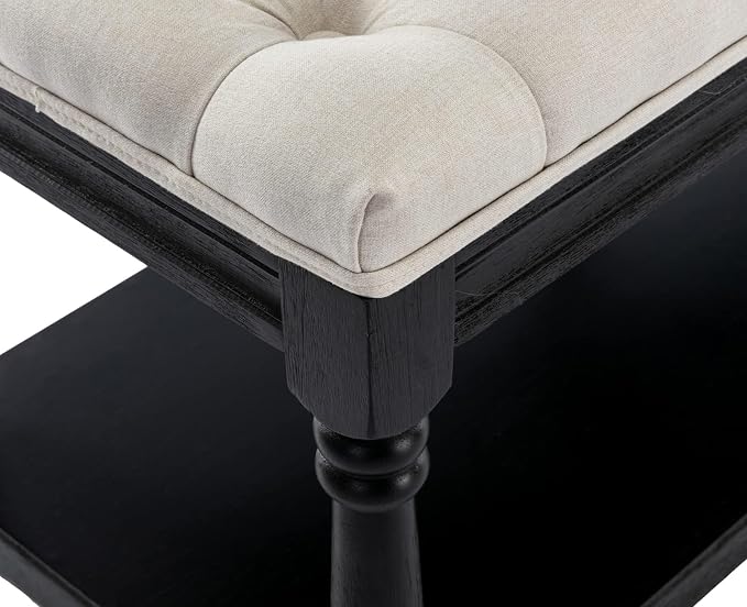 Kmax Storage Entryway Bench Tufted Shoe Rack Bench Black Wood Window Bench for Hallway Entrance Bedroom Corner, Beige - Image 8