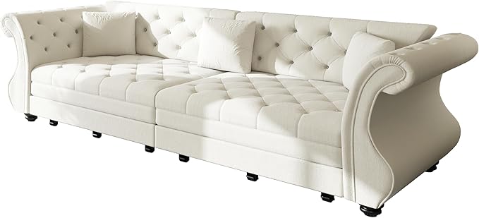 Eafurn Oversized 4-Seater Chesterfield Loveseat Convertible King Size Sleeper Couch Bed,Classic Tufted Velvet Pull Out Loveseat Sofa Bed with Roll Armrest and Solid Wood Legs