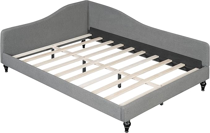Merax Full Size Bed Frame Daybed, L-Shaped Linen Day Bed Corner Sofa with Solid Wood Legs for Living Room, Guest Room, No Box Spring Needed, Grey