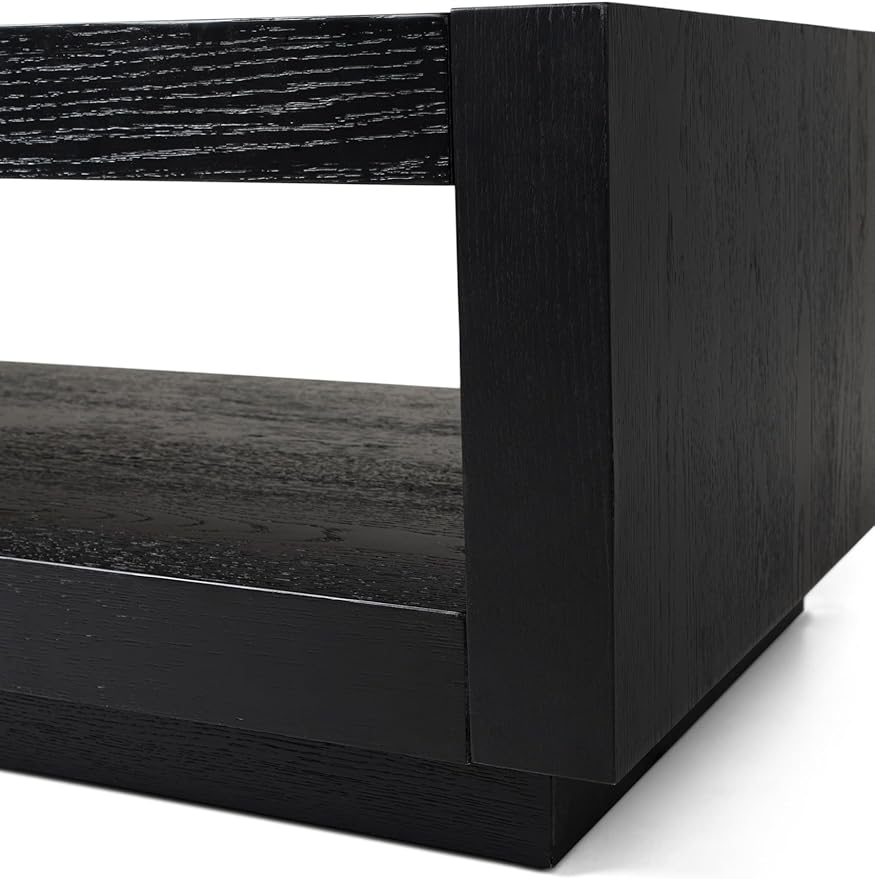 Maven Lane Artemis Coffee Table – 18 Inch Rectangle Table with Storage – Black Solid Wood – Ideal for Living Room and Lounge