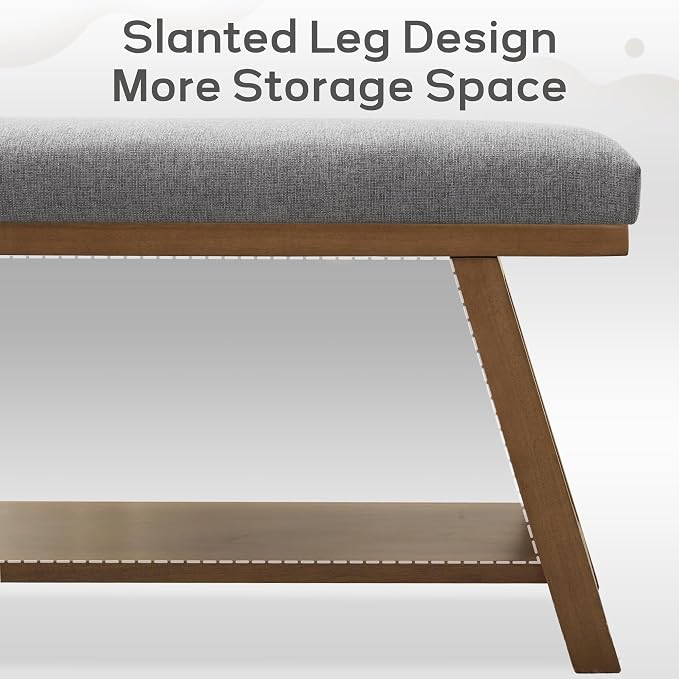 Zihanhome 45" Entryway Bench Upholstered Storage Bench for Bedroom Shoe Rack Bench for Living Room, Hallway, Mudroom, Balcony, Sturdy Indoor Bench Seat Holds Up to 300 lbs (Grey) - Image 9