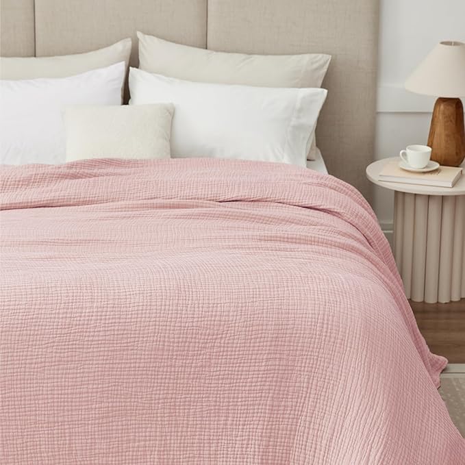 100% Cotton Muslin Blanket King 108" x 90", 6 Layers Breathable and Lightweight Cotton Throw Blankets for Bed, Soft Cooling Summer Gauze Blanket for Adults All Season, Dusty Rose