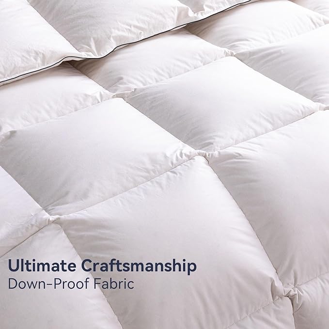 Ousidan Goose Feather Down Fiber Comforter Cal King Size,100% Organic Cotton Duvet Insert,All-Season Luxury Duvet Insert with Baffle Box Design, 700+Fill Power Hotel Collection Bedding Comforter