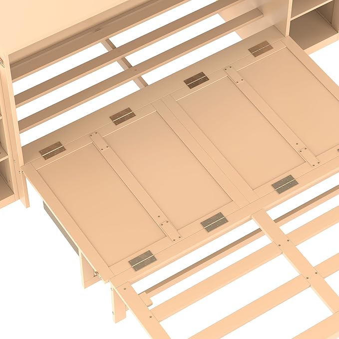 Bellemave Full Size Murphy Bed, Cabinet Bed with 2 Shelves and Storage Drawers, Farmhouse Murphy Cabinet, Noisy Free, for Guest Bedroom, Living Room, Office, Golden