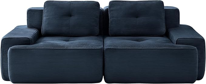 Casaphoria 80'' Corduroy Couch Sectional, 2 Seater Boneless Couches for Living Room, Green Modular Cloud Sofa with 2-Pillow, Extra Deep Seat Sofa with No Assembly