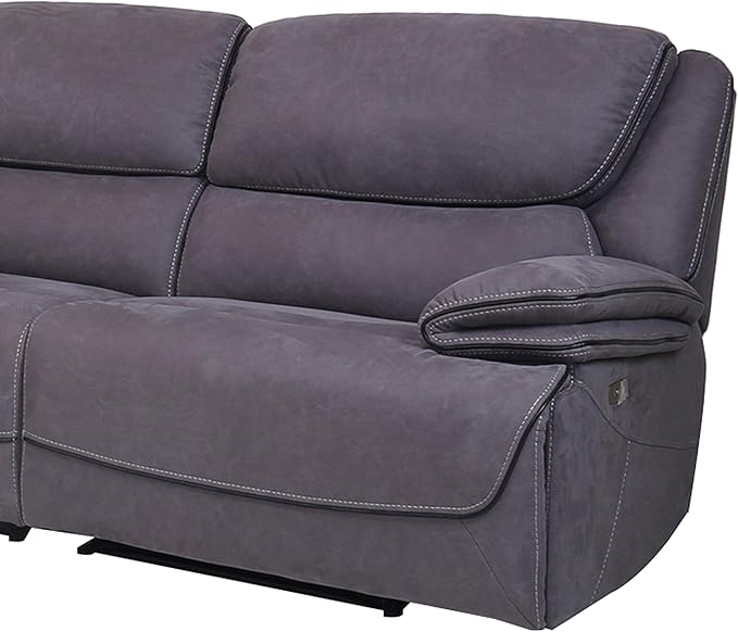 AC Pacific Levi 6-Piece Power Reclining Sectional Couch for Living Room, Transitional Fabric Upholstered Sofa with Storage Console and Cup Holders, Gray