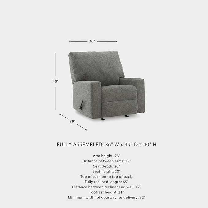 Signature Design by Ashley Seyler Lane Urban Rocking One Pull Recliner with Adjustable Backrest, Gray