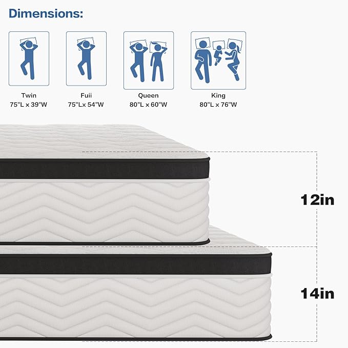 12-Inch Twin Mattress - CertiPUR-US Certified Memory Foam Twin Size Mattresses Medium Firm Breathable and Comfortable Motion Isolation Innerspring Matress in a Box