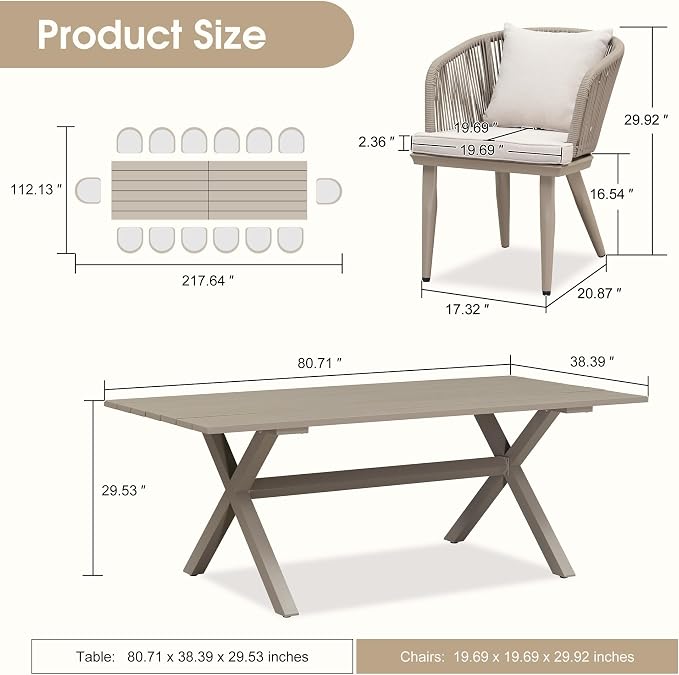 PURPLE LEAF 16 Pieces Patio Dining Set Wicker Outdoor Furniture Rectangular Table and Chairs Set for Garden Deck Aluminum Frame Backyard Kitchen Set, Cushions and Pillows Included Champagne - Image 8