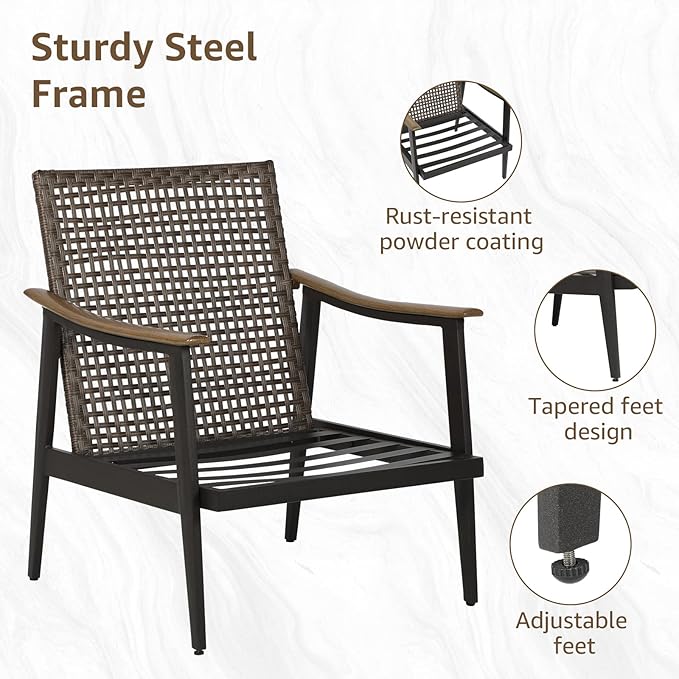 NATURAL EXPRESSIONS 5 Pieces Patio Furniture Set, Outdoor Furniture Sofa Sectional Modern Metal Patio Conversation Set with High Back Wicker Backrest & Loveseat for Balcony, Backyard, Deck, Porch