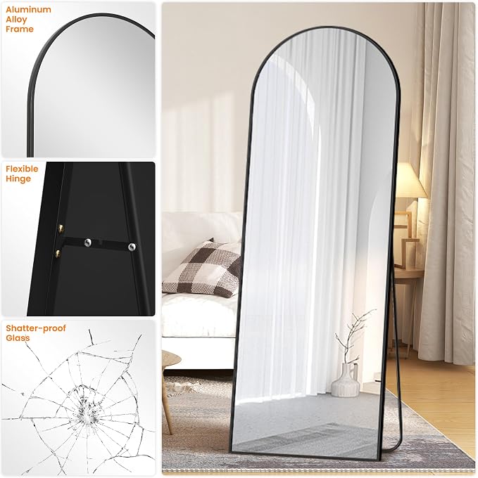 TRAHOME Full Length Arched Mirror, 70"x24" Standing Floor Full Body Mirror for Wall with Aluminum Alloy Frame for Bedroom, Living Room, Dressing Room(Black) - Image 8