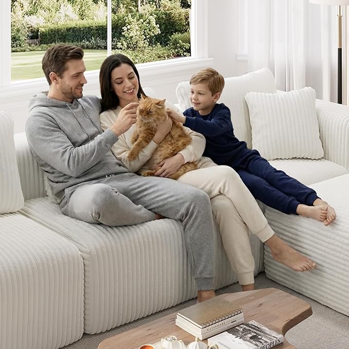 Novilla Modular Sectional Sofa, Modern Cloud Sectional Couch with Smarts Coil® Support, Upholstered Boneless Couch for Living Room Apartments Bedroom, No Assembly Required, Beige (Ottoman)