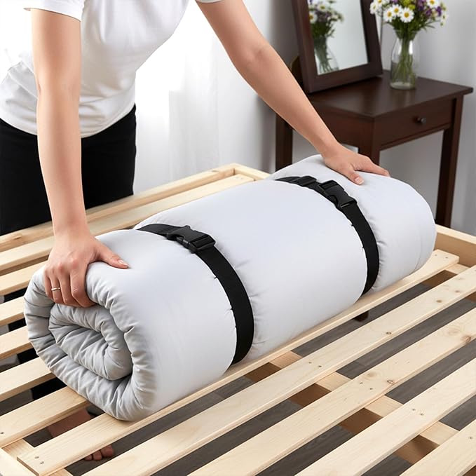 4 PCS Mattress Topper Straps, Black Portable 59" X 1.37" Mattress Packing Strap Adjustable Memory Foam Mattresses Moving Strap with Buckle for Home Mattresses Transport Storage