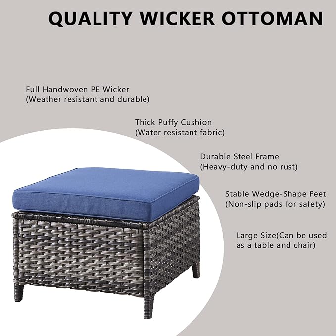 Patio Furniture Swivel Chairs Set - 6 Piece Wicker Rattan Outdoor Sectional Conversation Sets with 2 Swivel Rocking Chairs,2 Ottomans,1 Loveseat and 1 Coffee Table for Porch Deck(Mixed Grey/Blue)