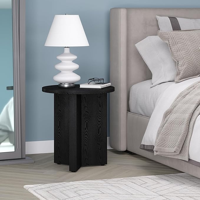 Henn&Hart 20" Wide Round Side Table in Black Grain, for Home, Living Room, Bedroom, Entertainment or Office